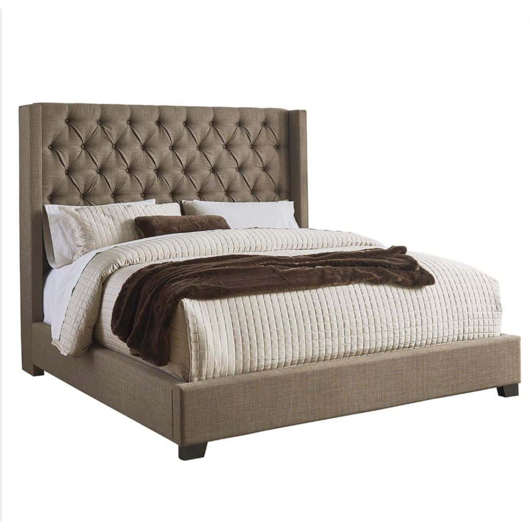 Weaverley Upholstered Panel Bed in Pebble - HER Home Design Boutique